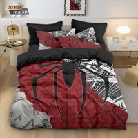 3pcs Black Spider Contrasting Printed Duvet Set, Multi Size Bedroom And Dormitory Bedding Decoration, Machine Washable