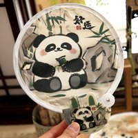Chinese Style Cute Animal Reflector Folding Fan Cartoon Illustration Round Fan Portable Mini Round Fan Selfie Fan
