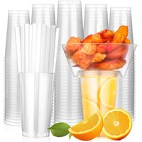 Drink and Snack Cup Straws Set Disposable Plastic Stadium Tumbler with Snack Bowl Cup Snack Holder for Fried Chicken Fruit