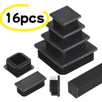 16PCS Black Plastic Blanking End Cap Steel Square Tube Pipe Inserts Plug Bung Insert Stopper For Chair Leg Pipe tapon tubo
