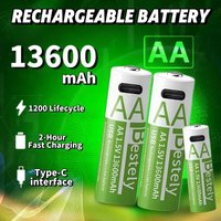 Bestely New AA 1.5V 13600mAh Rechargeable Lithium Battery USB Type-C Aa Li-ion Batteries for Remote Control Smart Door Lock Toy