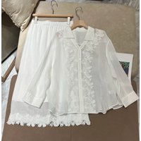 Spring Summer New Women's Elegant Two Piece Set Lightweight Embroidered Top Elastic Waist Half Skirt Premium Exquisite