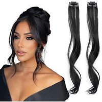 Long Side Air Bangs 14inch Long Wavy Curly Clip in Bangs Front Side Bangs for Women Daily Use 2 PCS Synthetic Long Temples Bangs