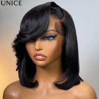 UNice 12" Side Part Straight Bob Wig With Swept Bangs & Baby Hair Pre Cut Pre Bleached Glueless 4x4 Lace Closure Human Hair Wig
