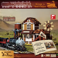 Klemmbausteine Westliche Bahnhofsgebäude-Bausteine-Sets, Stadtansicht, Modulares Montagemodell, Ziegelstein-Bausatz, Heimdekoration, Kreatives Spielzeug, Geschenke für Erwachsene, 3885 Teile