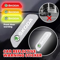 For Skoda Car Door Sticker Safety Warning Reflector Tape Decal Auto Accessories Rapid Octavia Derivative Enyaq-iV VisionS Yeti