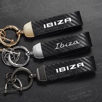 Leather For Ibiza Logo Keyring Emblem MK4 6L FR Line VZ TSI TDI WRC Race Sports Car Carbon Fiber Rope Keychain Key Ring