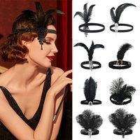 Vintage Headband Feather Headwear Diamond Tassel Cosplay Dress Headwear Black Makeup Party Masquerade Hair Band Hair Accessories