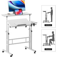 Mobile Desk With Folding Table Top, Height Adjustable Computer PC Table Workstation Laptop Stand with Rollers for Home Office