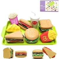 Kids Simulation Hamburger Food Toys Mini Kitchen Pretend Play Set Burger Fries Sandwich Assembly Game for Girls