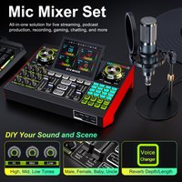 Tenlamp Live Sound Board Audio Mixer, Podcast Equipment Bundle with 3.5mm Condenser Microphone(P15) for Pc/Phone ,Voice Changer, Denoise