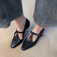 Vintage French Style Women Mary Janes Rose Flower Square Toe Buckle Strap Low Heel Pumps Elegant Office Lady Soft Leather Shoes