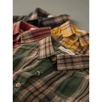 100% Cotton Yarn Checkered Shirt for Women Japan Style Loose Soft Button Up Collared Long Sleeve Plaid Shirt Female Outfit