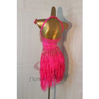Latin Dancer Adult Children High-End Customized Rose Red Diamond Stripe Tassel Dress Tango Samba AB Stone Performance Dress