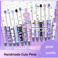 40Pcs Cream Hand Drawn Bead Pen Wholesale Macaron Glitter Beadable Pen Cute DIY Handmade Gift Pens school Jewelry Wholesale