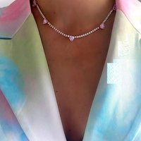 High Quality Fashion Colourful Clear Heart Cubic Zirconia Multicolour Heart Charm Necklaces Jewelry With Tennis Chain For Women