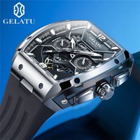 GELATU 6013 Mechanical Watch For Men Fashion Original Big Dial Hollow Business Hand Clock Auto Date Waterproof Luminous Watches