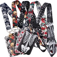 Human Skeleton Lanyard Halloween Card Holder Student Hanging Neck Phone Lanyard Badge Subway Access Card Holder Gift For Friends