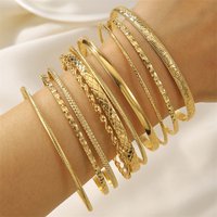 10Pcs/Set Vintage Gold Color Multilayer Metal Bracelets Hip Hop Punk Geometric Textured Bangle For Women Party Jewelry Accessory