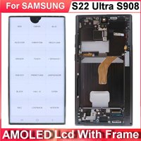 For Samsung Galaxy S22 Ultra 5G S908 LCD Display Touch Screen Digitizer With Frame For S22Ultra S908B AMOLED LCD Screen Assembly