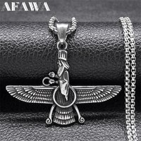 Farvahar Ahura Persia Symbol Zoroastrian Necklace for Women Men Stainless Steel Ancient Amulet Chain Jewelry colar NZZ420S2