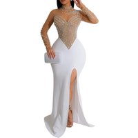 See Through Rhinestone Beads Decor Floor Length Mermaid Party Dress