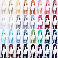 AOSI 100Cm Long Staight Cosplay Hair Synthetic Wig Black White Red Pink Brown Gold Blue Women Heat Resistant Anime Wigs