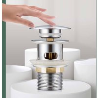 Basin Waste Click-Clack Slotted Unslotted Dome Brass Sink Pop Up Plug Push