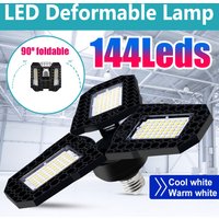 LED Garage Lamp Ceiling Light Bulbs E26/E27 High Bay Lamps Fan Blade Shed Lights UFO 3Adjustable Panels Deformable 220V/110V