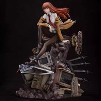 Makise Kurisu Steins Gate Gk Statue Anime Figure 25.5cm Painted Version With Rock Base Desktop Decoration Gift For Anime Fans