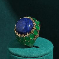 Vintage Round Natural Stone Green Rings Gold Plated Lapis Lazuli Inlay High Gold Color Women Engagement Quality Accessories 2026