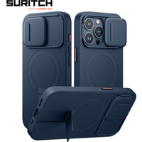 For iPhone 15 Pro Max MagSafe Case with Magnetic Camera Slide Cover and Kickstand Shockproof Bumper Case Slim Protective Case
