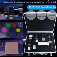 13PCS 1.25" Astronomy Accessories Kit Moon & Solar Filters Color Filters 5X Barlow Lens Wide-Angle/Zoom Eyepiece Aluminum Case