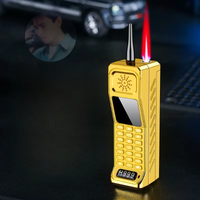 Mobile Phone Shaped Jet Red Flame Gas Lighter Portable Retro Windproof Turbo Torch Lighter for Men's Gift Cigarette Accessories