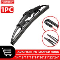 PINMOAP Universal U/J Hook 9mm Iron Frame Wiper Front Windshield Wiper Natural Rubber Strip Accessories 14"16"18"19"20"21"22"24"