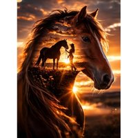 1pc Adult 5D Diamond Painting Kit, Sunset Scene with Horse And Rider, Full Diamond Art Unframed Set