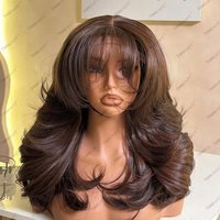 Mocha Brown 100% Human Hair Black Women Wavy 13X6 Lace Front Wigs French Bangs 360 Lace Frontal Fringe Style Layered Women Wigs