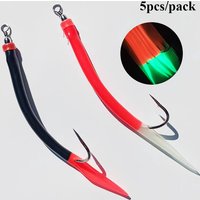5pcs Luminous Red with Flasher Codfish Tuna Sea Fishing Sabiki Rig 6/0-14/0 Glow Eel Jig Hooks Boat Fishing Lure for Mackerel