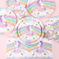 Unicorn Party Disposable Tableware Plates Napkin Rainbow Unicorn Birthday Party Decor Kids Birthday Party Supplies Baby Shower