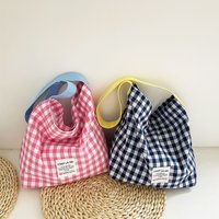 Contrast Color Checked Ladies Shoulder Bag Large Capacity Women's Plaid Handbags Canvas Commuter Female Tote Shopping Bags