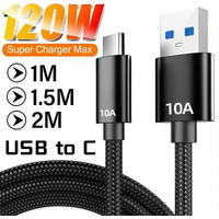 120W 10A Cable Super Fast Charge Cable USB A To Type C Data Cord Braided Cable For Xiaomi iPhone Quick Charging Cable 1/1.5/2/3M