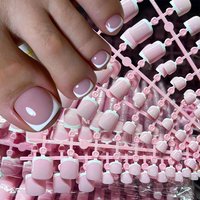 120pcs Pink/Naked French Fake Press On Toenails Shiny Glossy Short Square Full Cover Toenail Flake Kawaii Summer Women Toot Tips