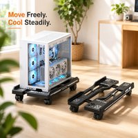Black Adjustable Mobile PC Tower Stand, Rolling Caster CPU Bracket, Practical Desktop Computer Holder for Home Office