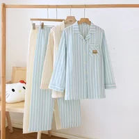 2026 New Spring/Summer Japanese Women's Striped Pajama Set 100% Cotton Long Sleeve Long Pants Two Piece Set Thin Home Clothing