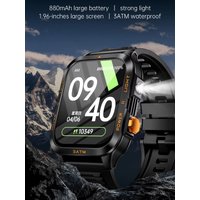 Military Outdoor Smartwatch 880mAh 1.96 Inches LED Flashlight 3ATM Waterproof Heart Rate Sleep Bluetooth Call Sport Watches 2026
