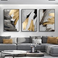 3PCS Rahmenlose Luxus Abstrakte Grau Goldene Malerei Wand Kunst Leinwand Drucke Bilder Für Loft Wohnung Wohnzimmer Home Office