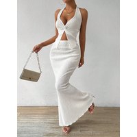 Summer new women's clothing - simple and elegant, versatile pure color, sleeveless V-neck half-length skirt set