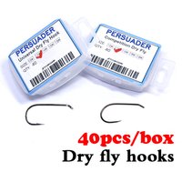 40pcs boxed professional dry fly hooks fine wire high quality fly fishing hooks for trout flies barbed/barbless fly tying hooks