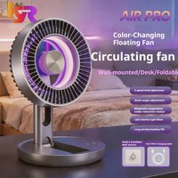Foldable Air Circulation Fan Rechargeable Desk Fan Wall Mounted 5 Speed LED Ambient Light for Home Office