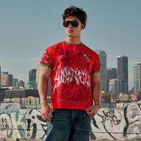 2026 Summer New Men's Portugal-Themed Y2K Jersey Red Base with Wolf Head and Rose Pattern V-Neck Sporty Casual Top Men's Gift